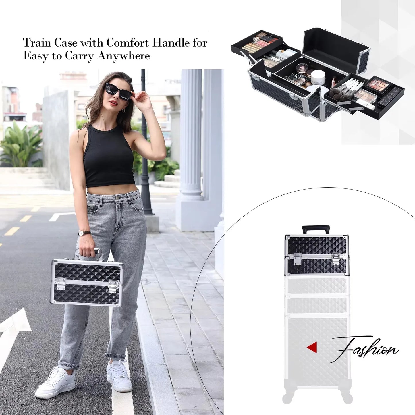 Maxulene Makeup Trolley Case 4 In 1 Alloy Rolling Salon