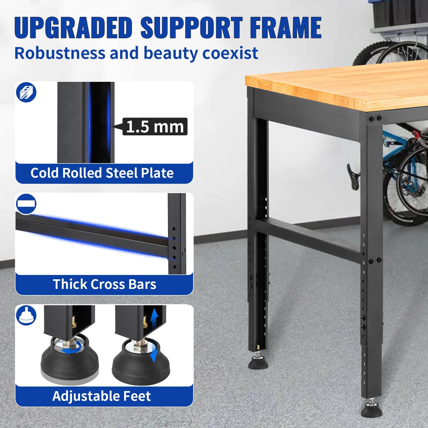 Hign-concerned Woodworking Workbench Adjustable Height Oak