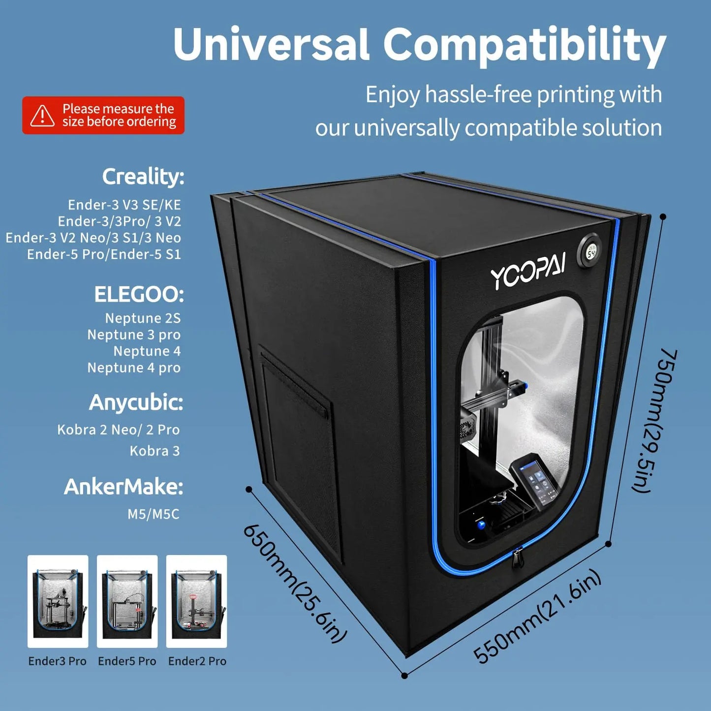 YOOPAI 3D Printer Enclosure With LED Thermo Hygrometer