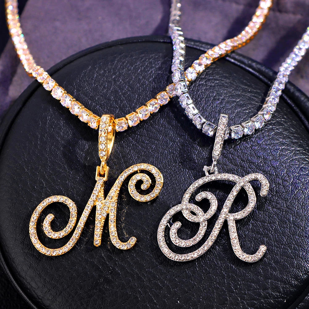 Caraquet Cursive Initial Necklace Cubic Zirconia Chain
