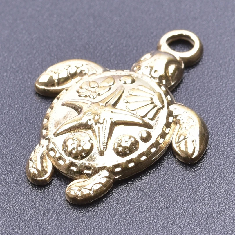 6Pcs GLOWCAT Real Gold Plated Ocean Charms Turtle Starfish