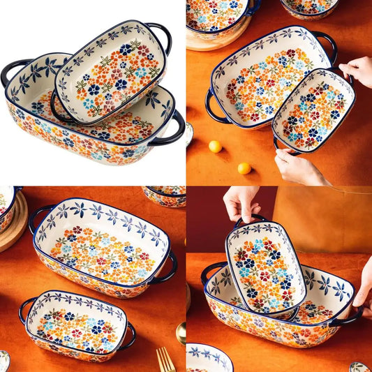 Vintage Inspired Rectangular Ceramic Baking Dish Set