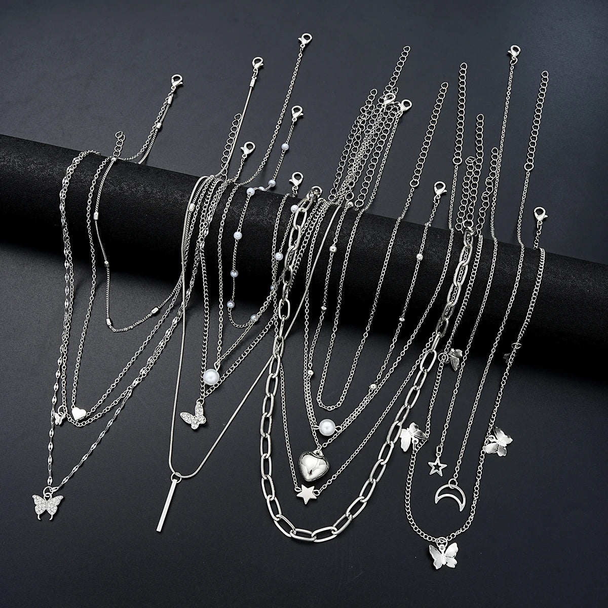 AYCN Butterfly Pearl Heart Zircon Necklace Set For Women