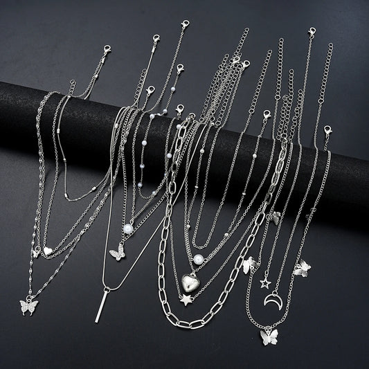 AYCN Butterfly Pearl Heart Zircon Necklace Set For Women