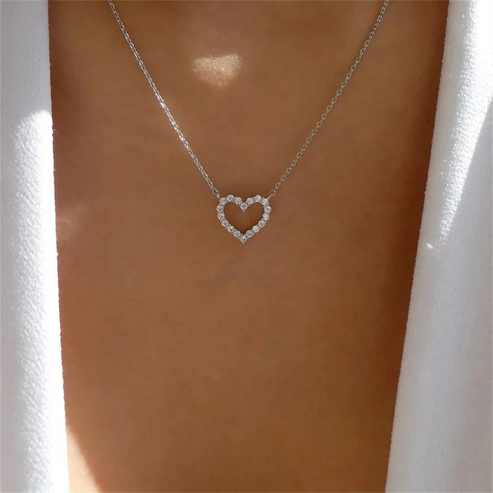 CN Zhejiang Crystal Hollow Love Pendant Necklace For Women