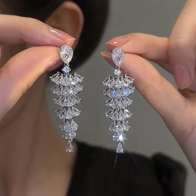 DINGABIYUCN Geometric Drop Earrings For Women CZ Bridal