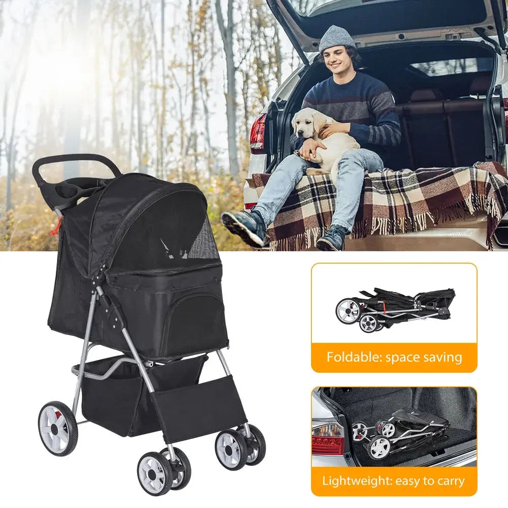 Hignconcerned Dog Stroller Carrier Foldable 4 Wheel Travel