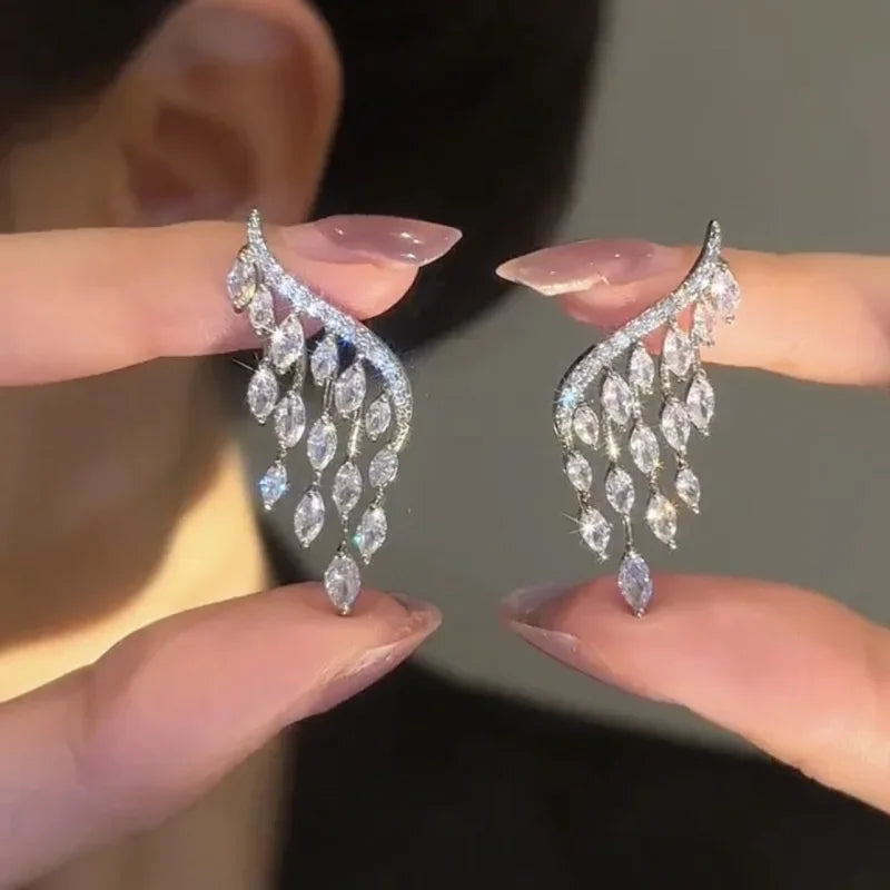 DINGABIYUCN Geometric Drop Earrings For Women CZ Bridal