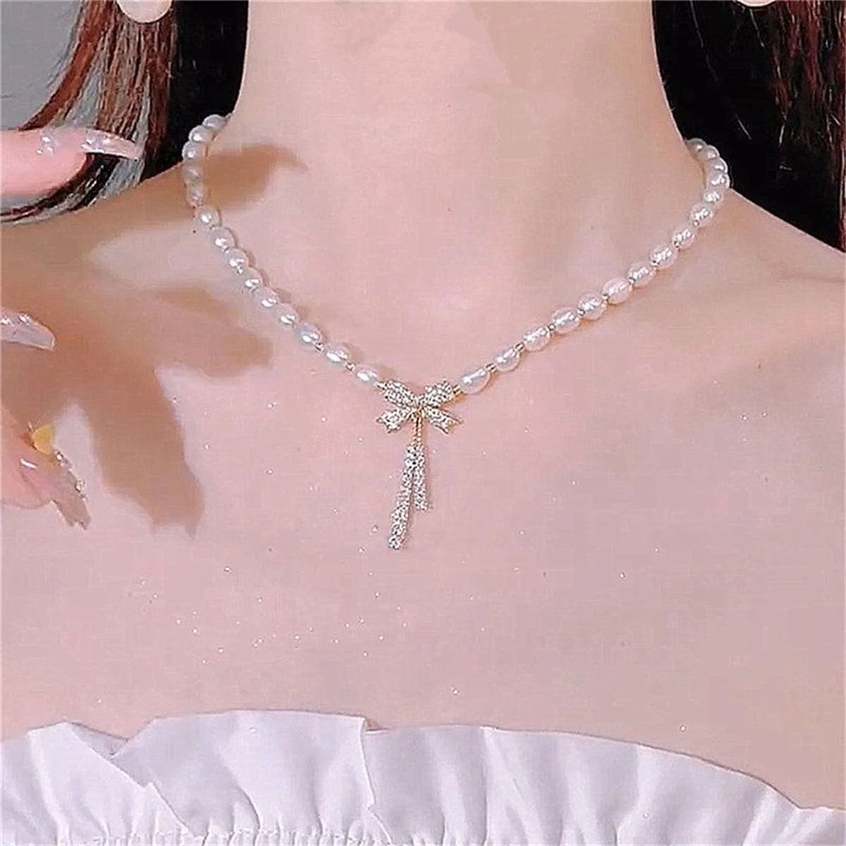 Rinhoo Pearl Tassel Necklace For Women Minimalist Jewelry