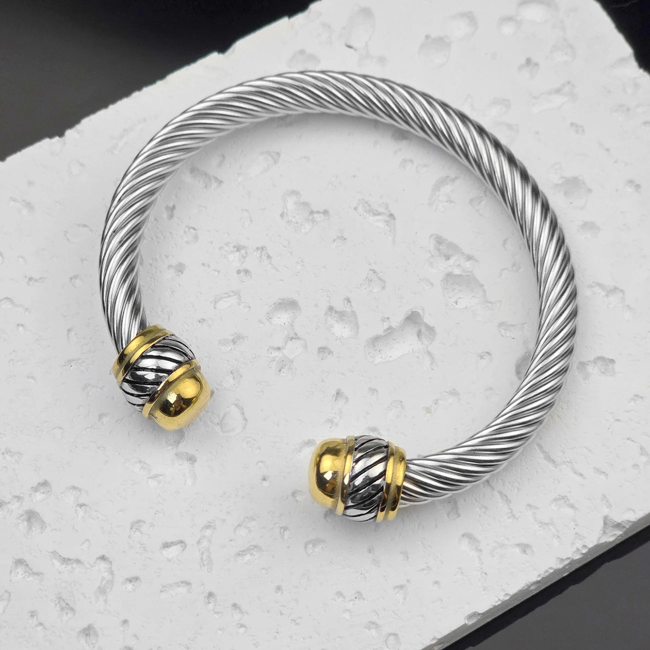 KABOLONG Stainless Steel Cable Bracelet For Women Two Tone