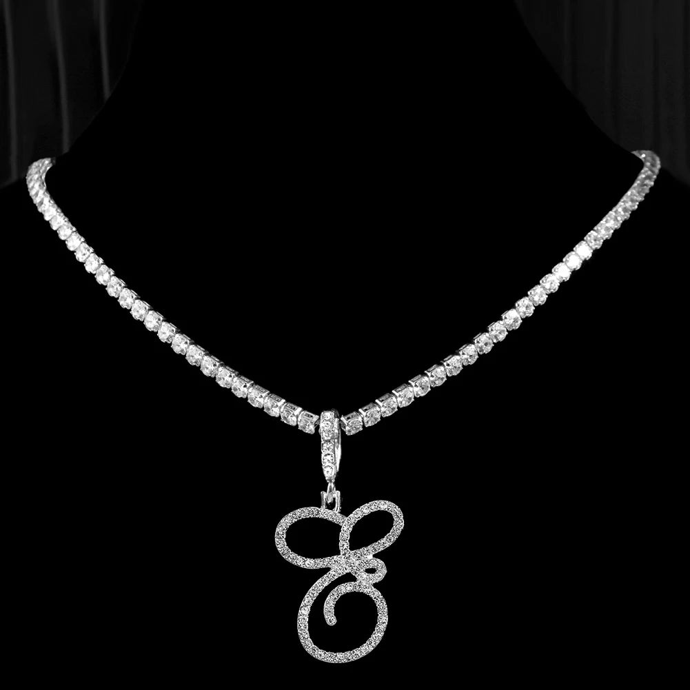 Caraquet Cursive Initial Necklace Cubic Zirconia Chain
