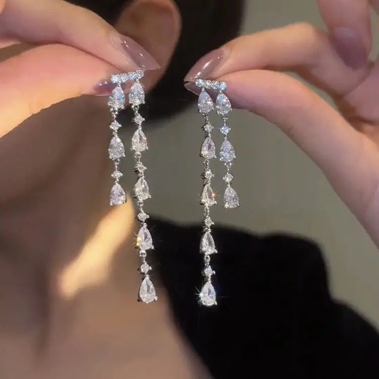 DINGABIYUCN Geometric Drop Earrings For Women CZ Bridal