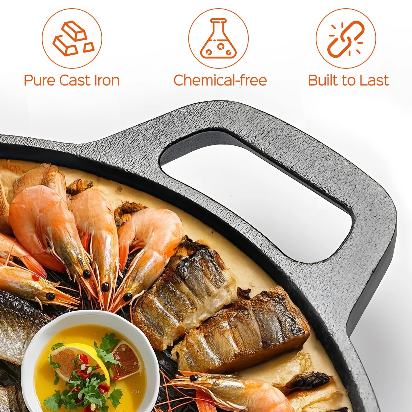 Hign Concerned Cast Iron Skillet Pre Seasoned With Dual Loop