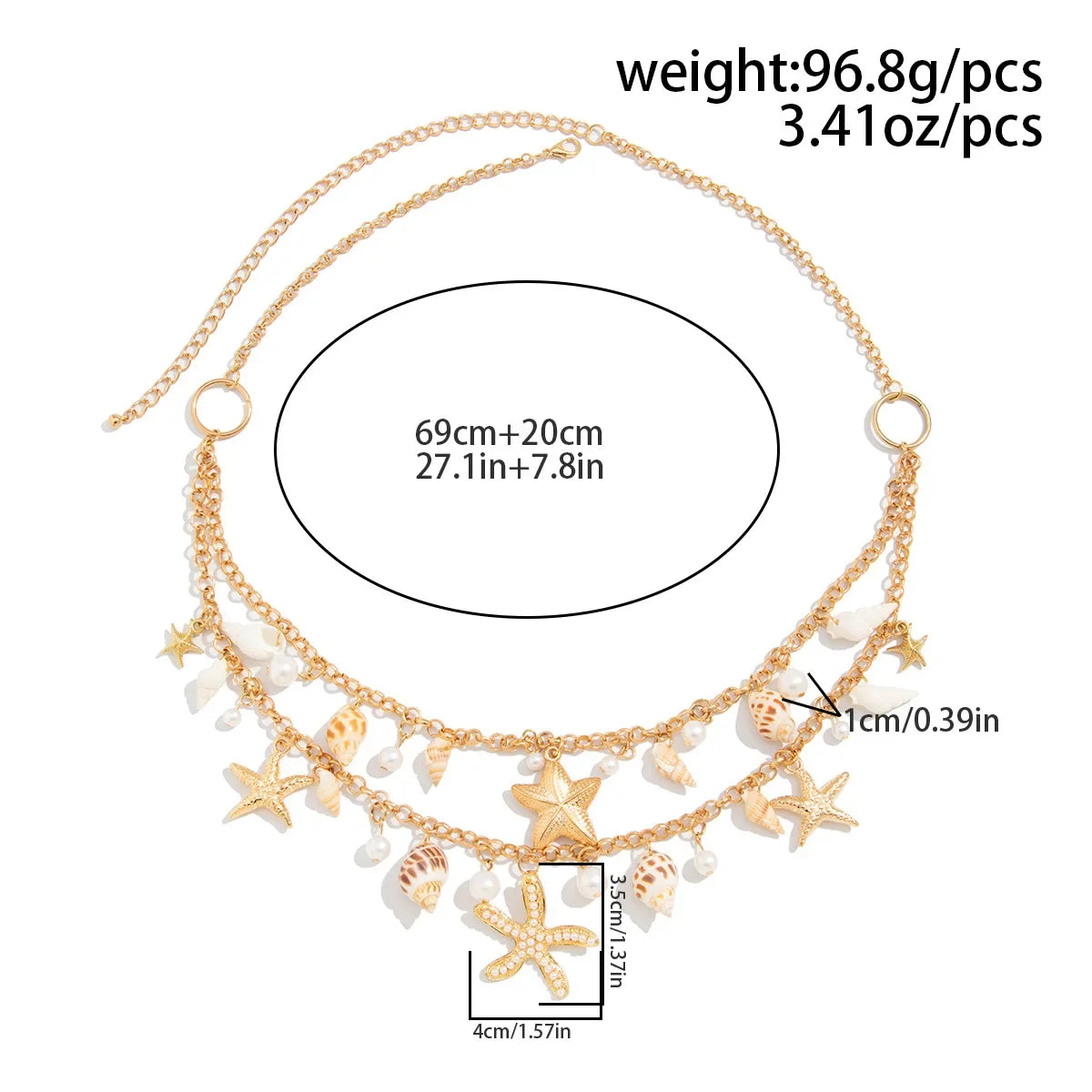JwerFine Double Layer Sea Starfish Waist Belly Chain Jewelry