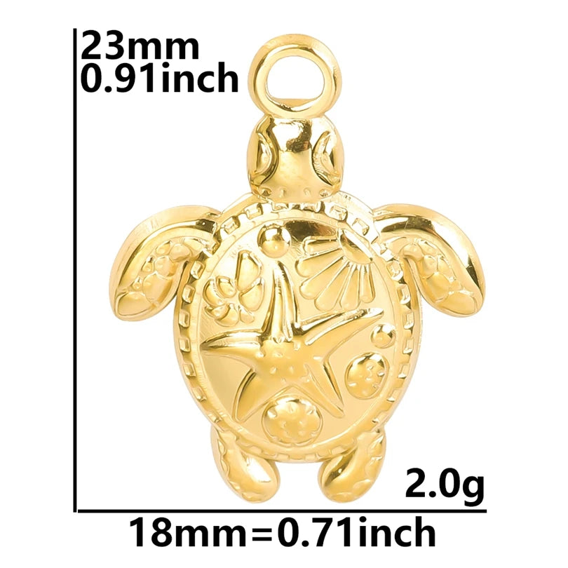 6Pcs GLOWCAT Real Gold Plated Ocean Charms Turtle Starfish