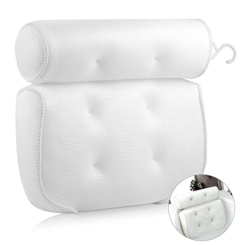 Feature Breathable 3D Mesh Bath Pillow Neck Back Support