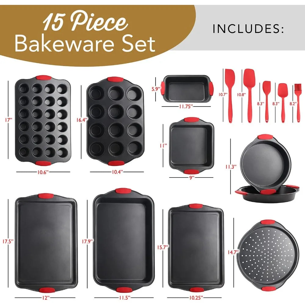 Nonstick 15 Piece Bakeware Set Muffin Pan And Cake Pan