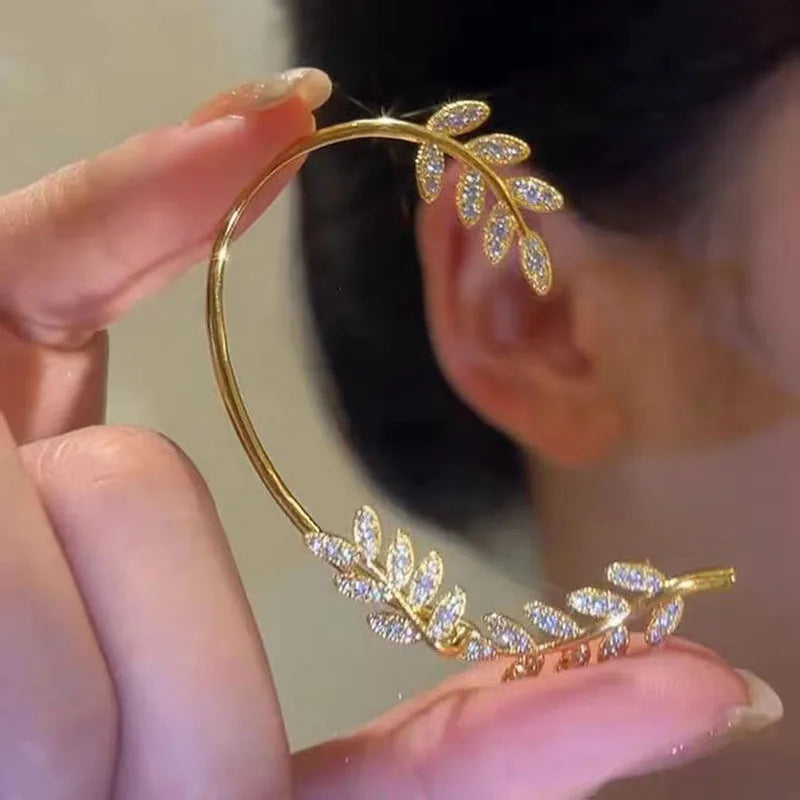 RINHOO FRIENDSHIP Zircon Leaves Ear Cuff Stud Earrings