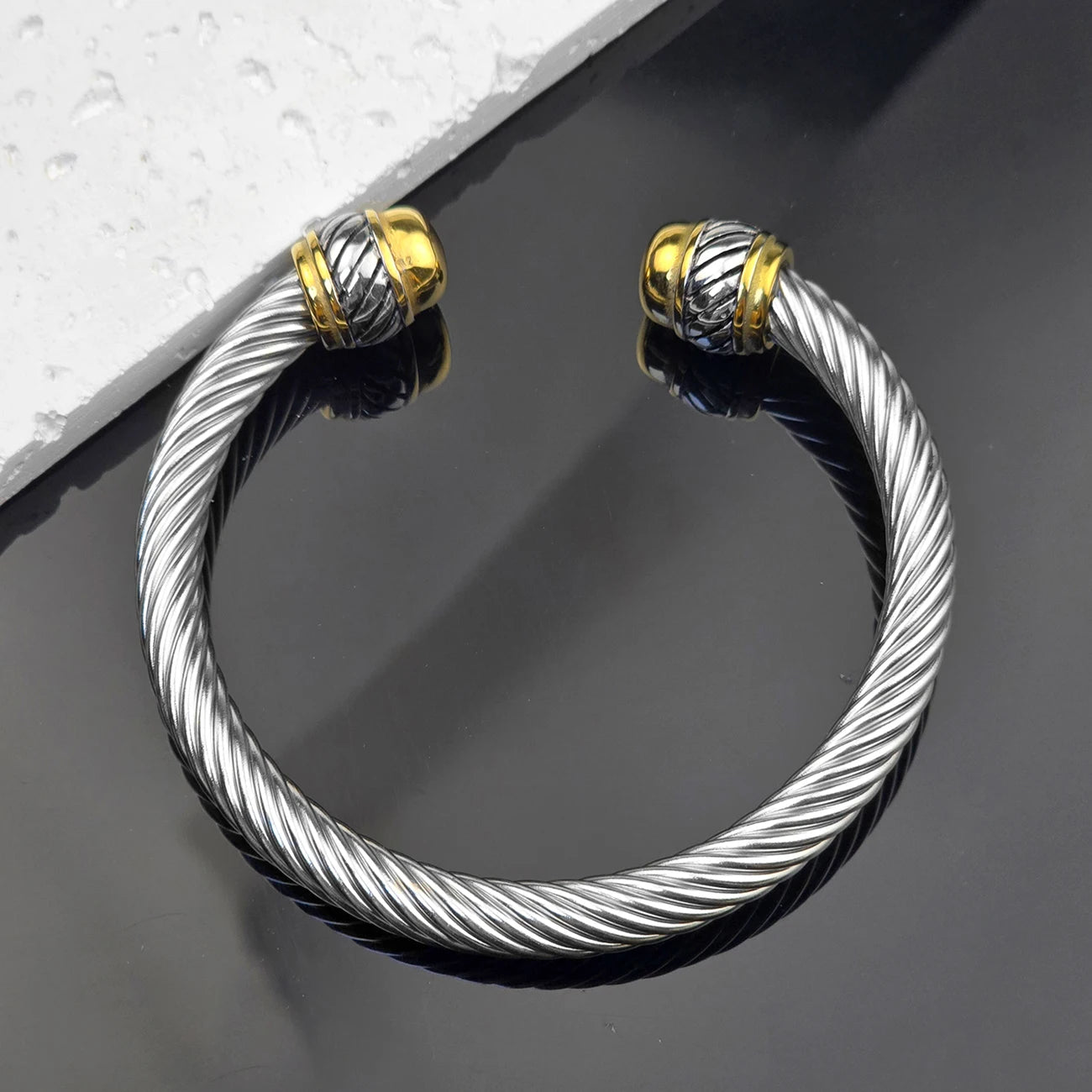 KABOLONG Stainless Steel Cable Bracelet For Women Two Tone