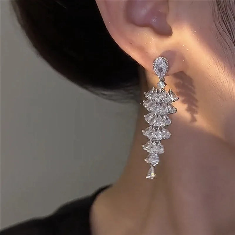 DINGABIYUCN Geometric Drop Earrings For Women CZ Bridal