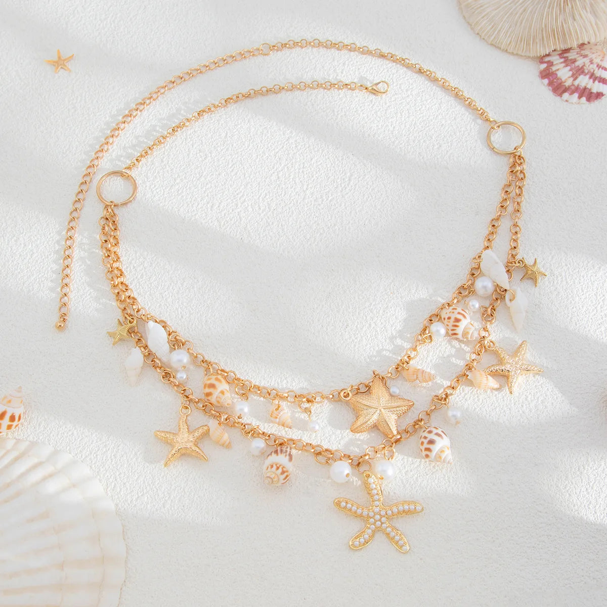 JwerFine Double Layer Sea Starfish Waist Belly Chain Jewelry