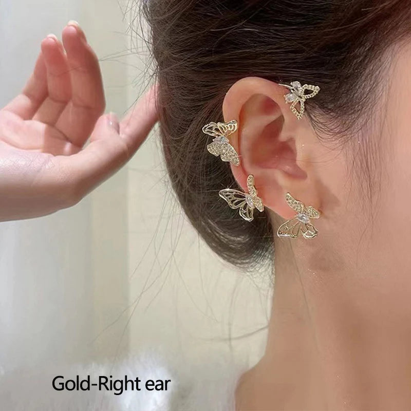 RINHOO FRIENDSHIP Zircon Leaves Ear Cuff Stud Earrings
