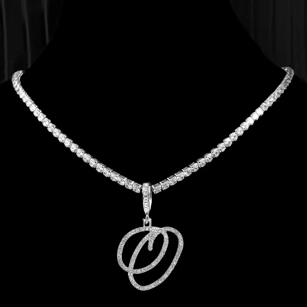 Caraquet Cursive Initial Necklace Cubic Zirconia Chain