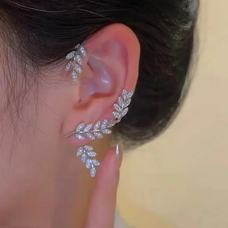 RINHOO FRIENDSHIP Zircon Leaves Ear Cuff Stud Earrings