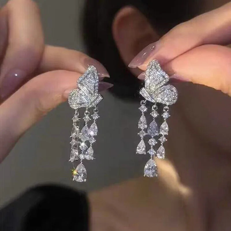 DINGABIYUCN Geometric Drop Earrings For Women CZ Bridal