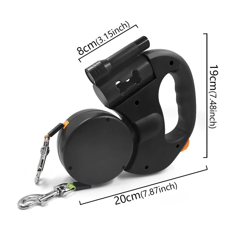 3in1 Retractable Dog Leash Flashlight Poop Bag Dispenser
