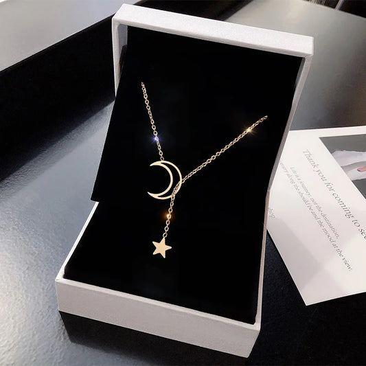 Zhenshecai Moon Star Pendant Necklace For Women Jewelry