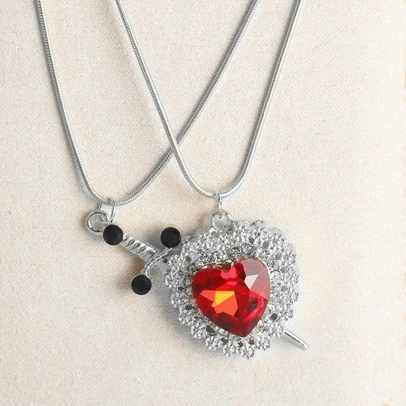 LATS Heart and Sword Zircon Pendant Necklace for Women Men