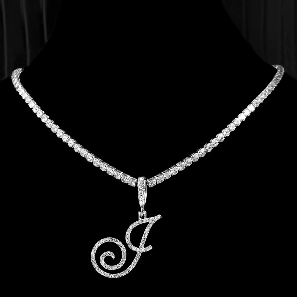 Caraquet Cursive Initial Necklace Cubic Zirconia Chain