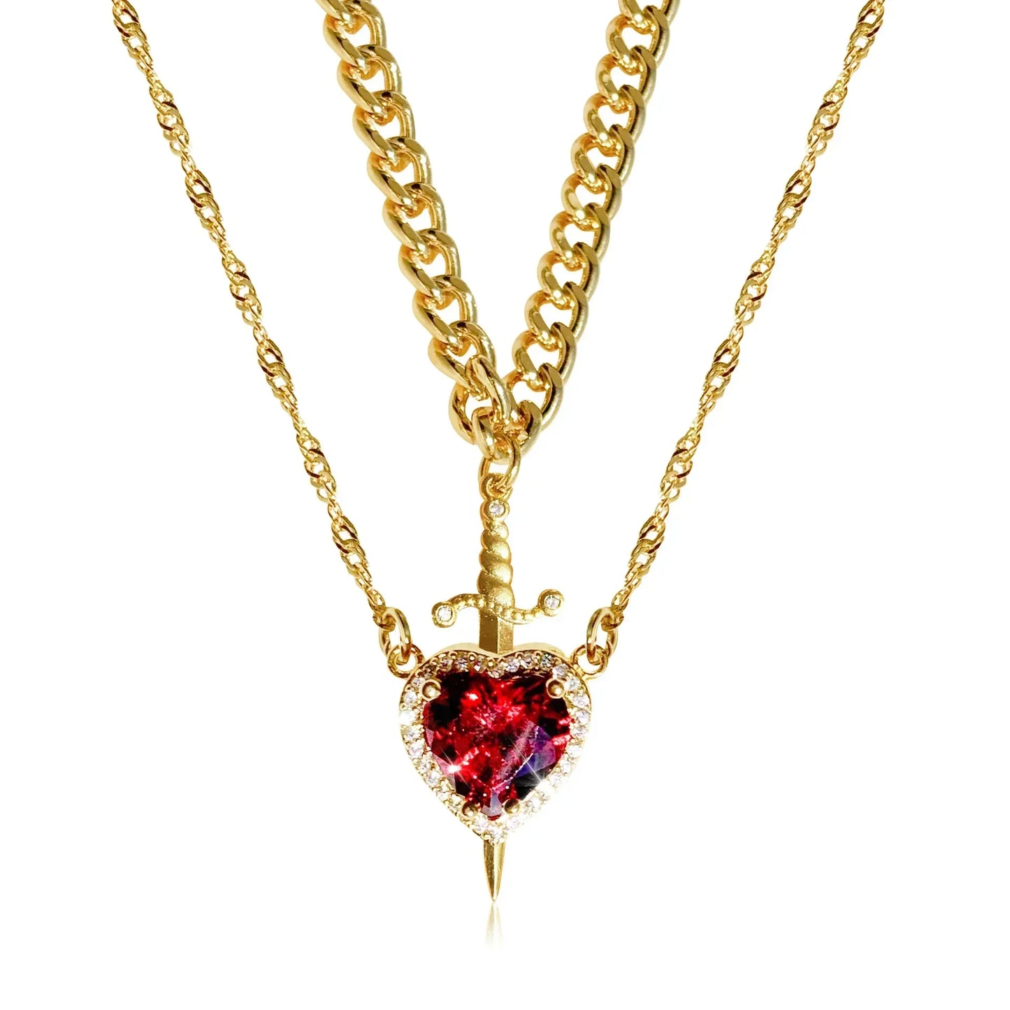 LATS Heart and Sword Zircon Pendant Necklace for Women Men