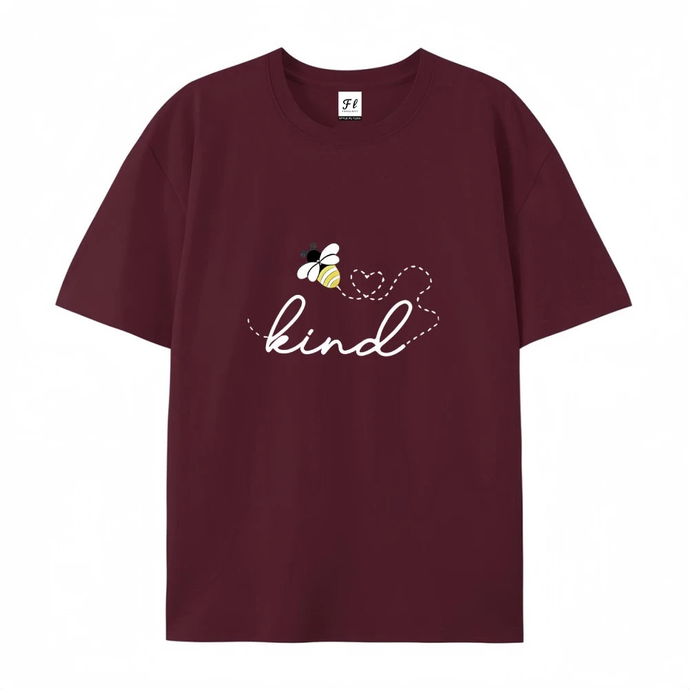 Kind Letter And Bee Print Round Neck Tee For Women Casual