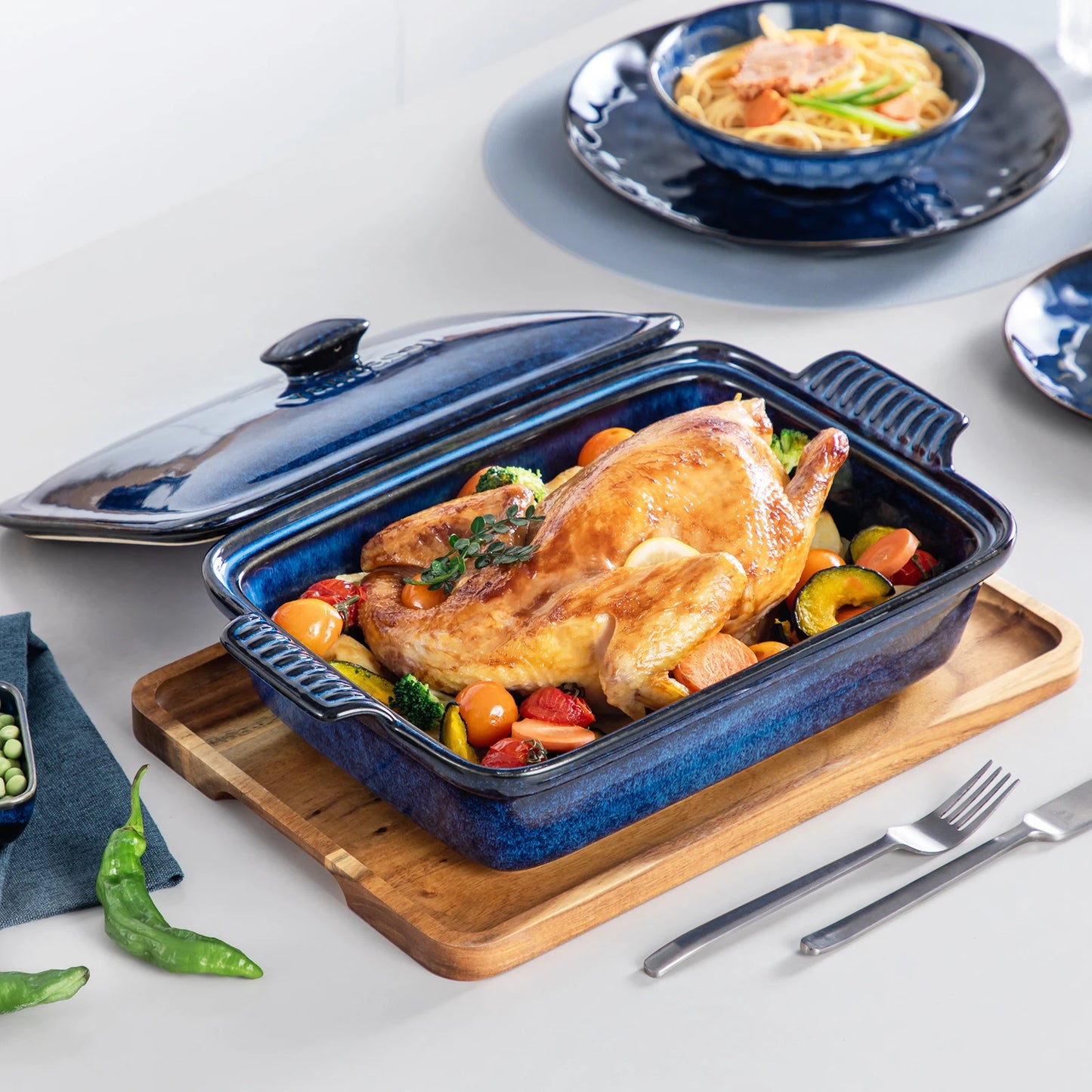 MALACASA Starry Stoneware Casserole With Lid Microwave