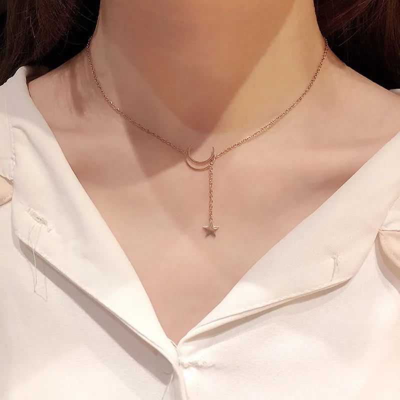 Zhenshecai Moon Star Pendant Necklace For Women Jewelry