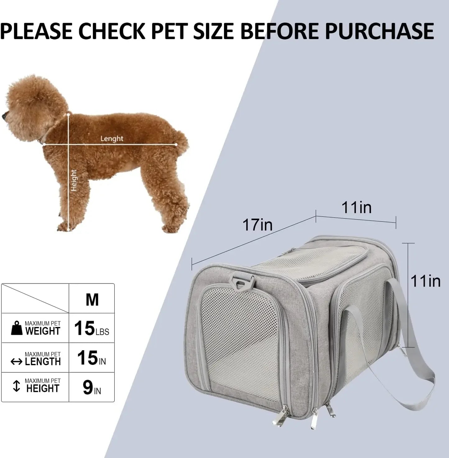 TSA Soft Pet Carrier Collapsible Waterproof For Small Pets