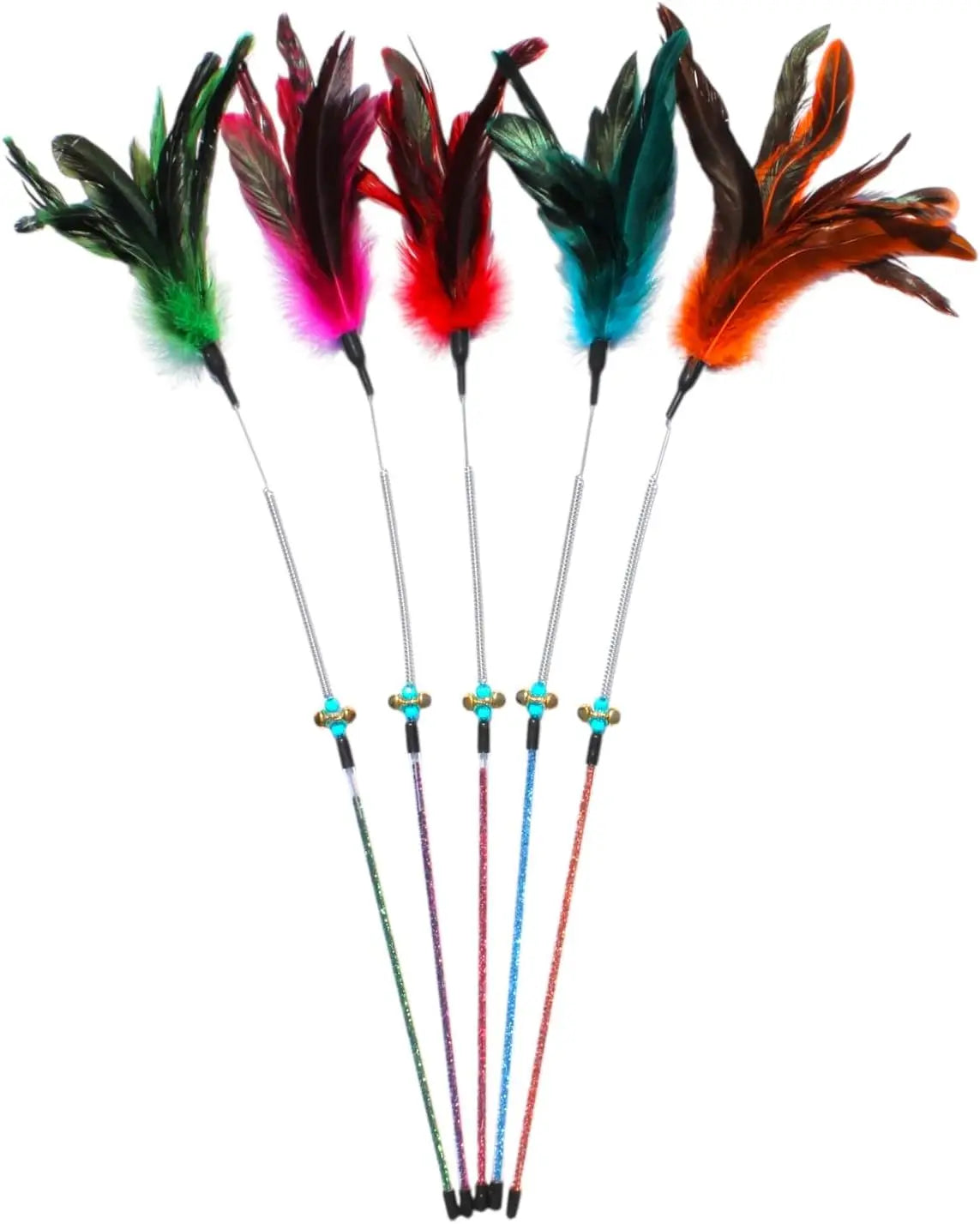 Cat Feather Wand Toy 5 Piece Interactive Set For Cats