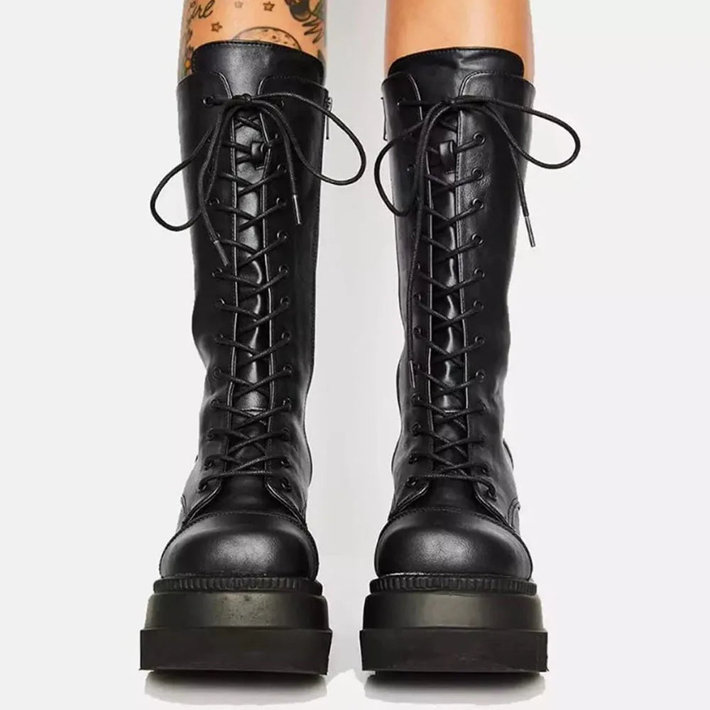 DoraTasia Womens Gothic Fashion Boots Side Zipper