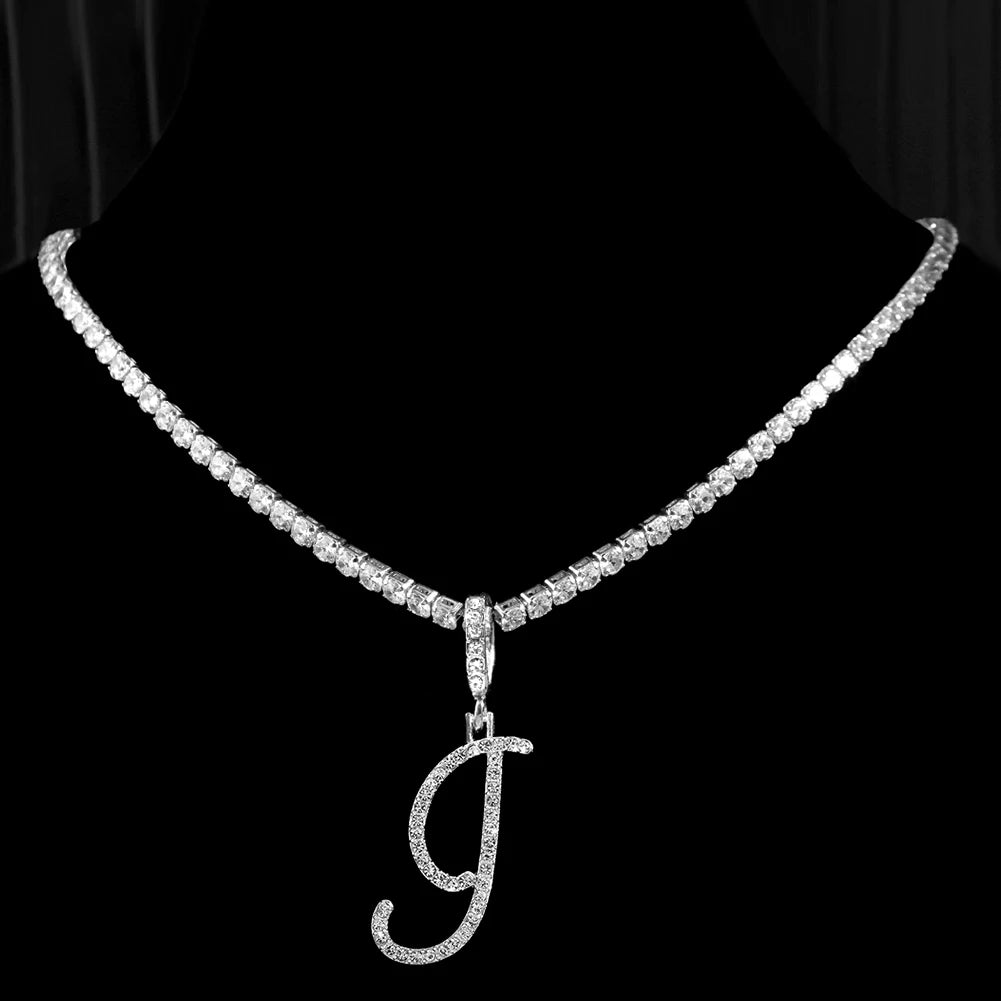 Caraquet Cursive Initial Necklace Cubic Zirconia Chain