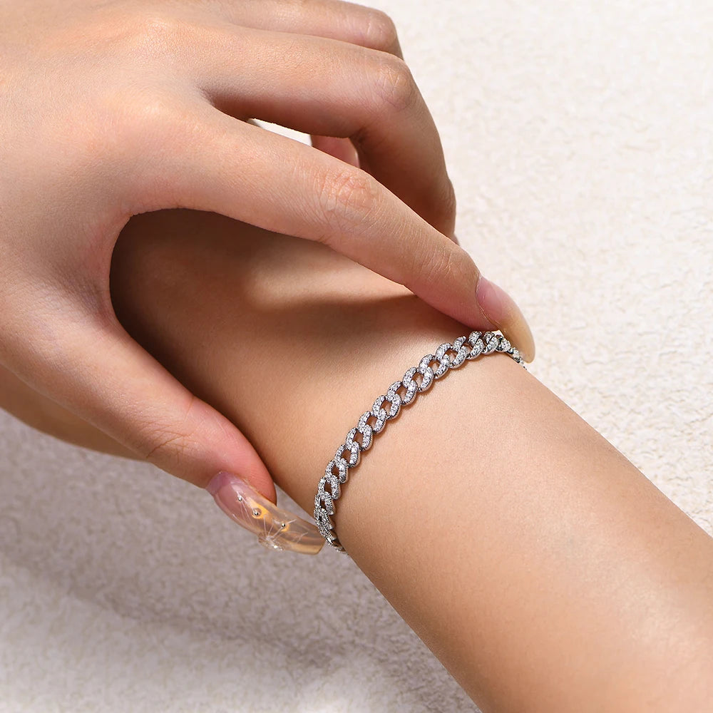 Attagems Moissanite Cuba Chain S925 Silver Bracelet