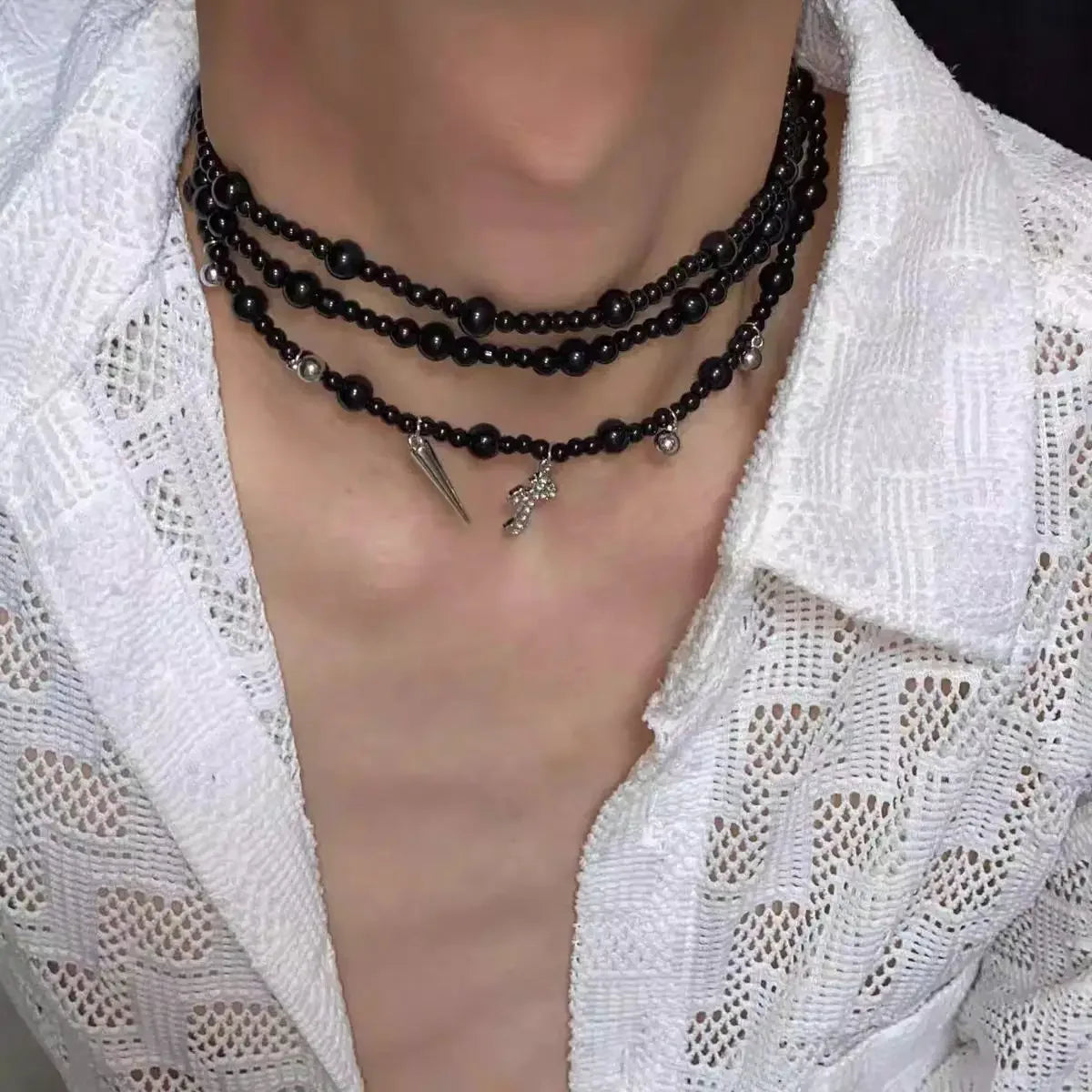 Multilayer Cross Pendant Pearl Chain Necklace For Women