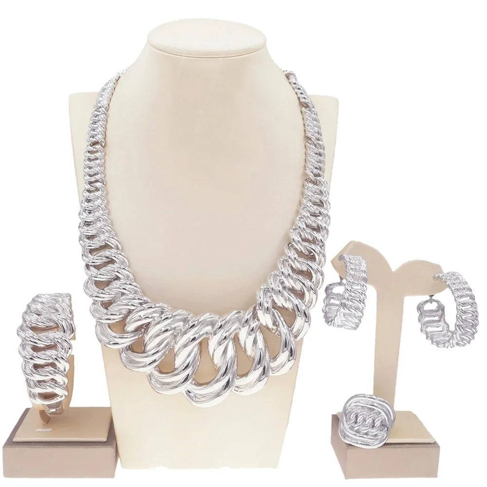 SYHOL Jewelry Set Necklace Earrings Ring Gold Plated