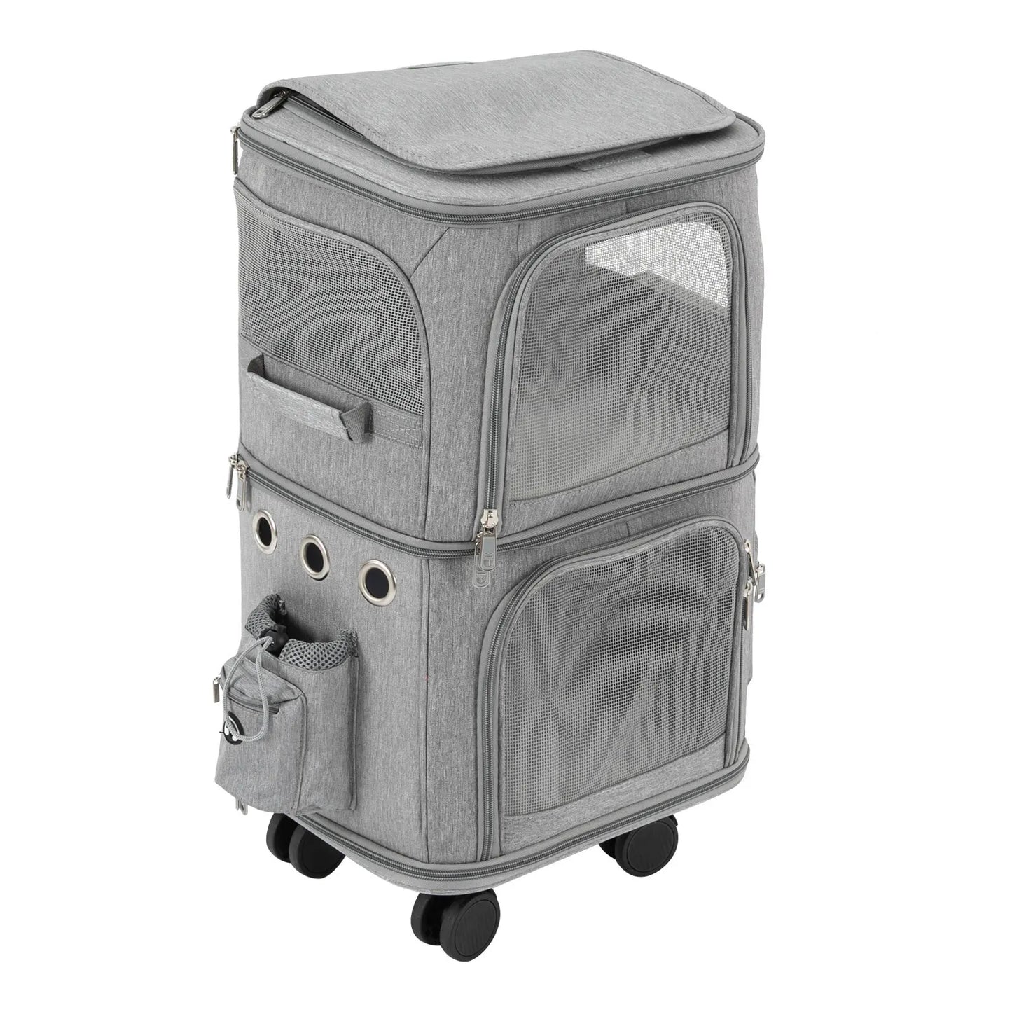 Ventilated Double Compartment Cat Carrier On Wheels