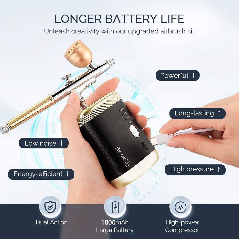 Foreverlily Portable Airbrush Kit 30Psi 3 Levels USB Nails