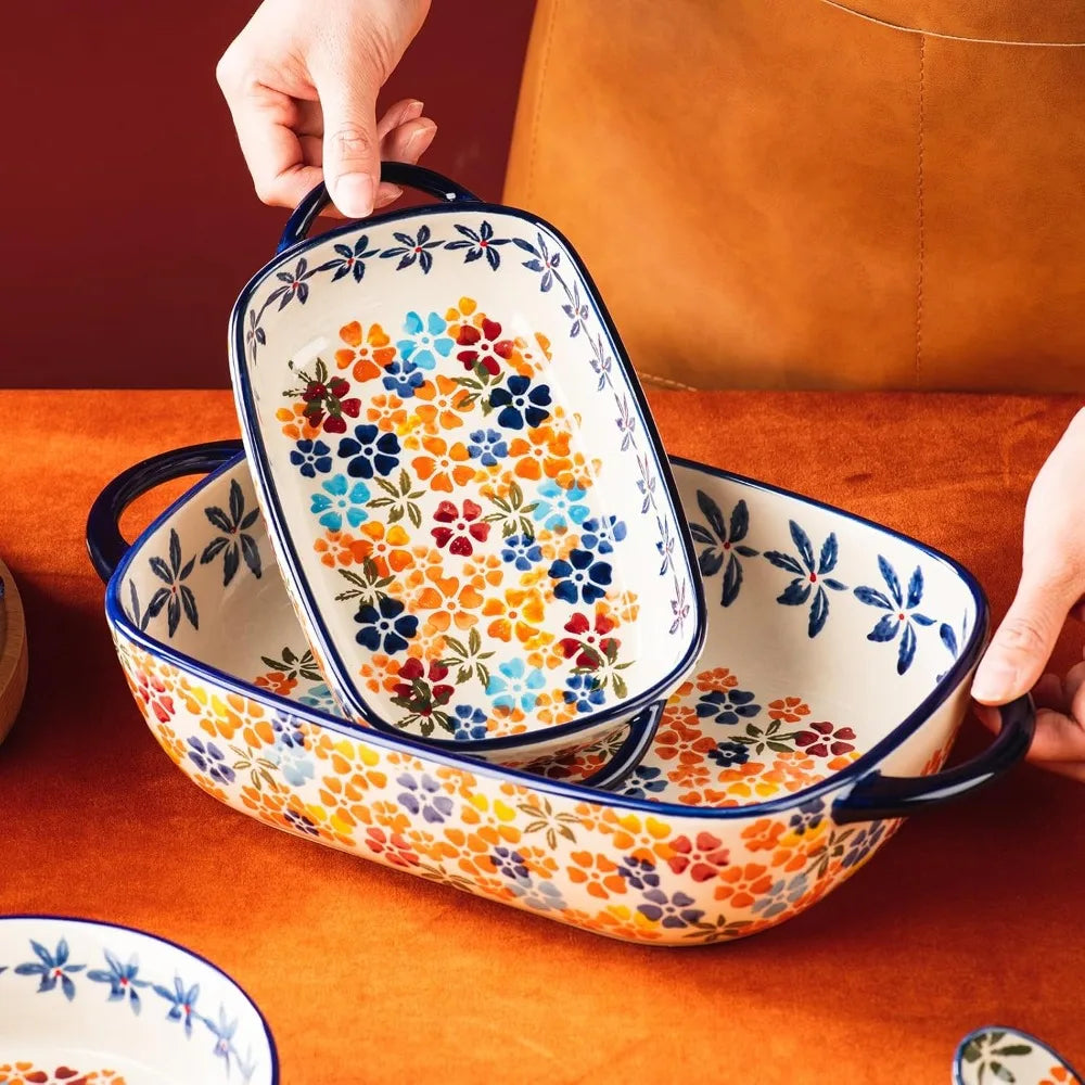 Vintage Inspired Rectangular Ceramic Baking Dish Set