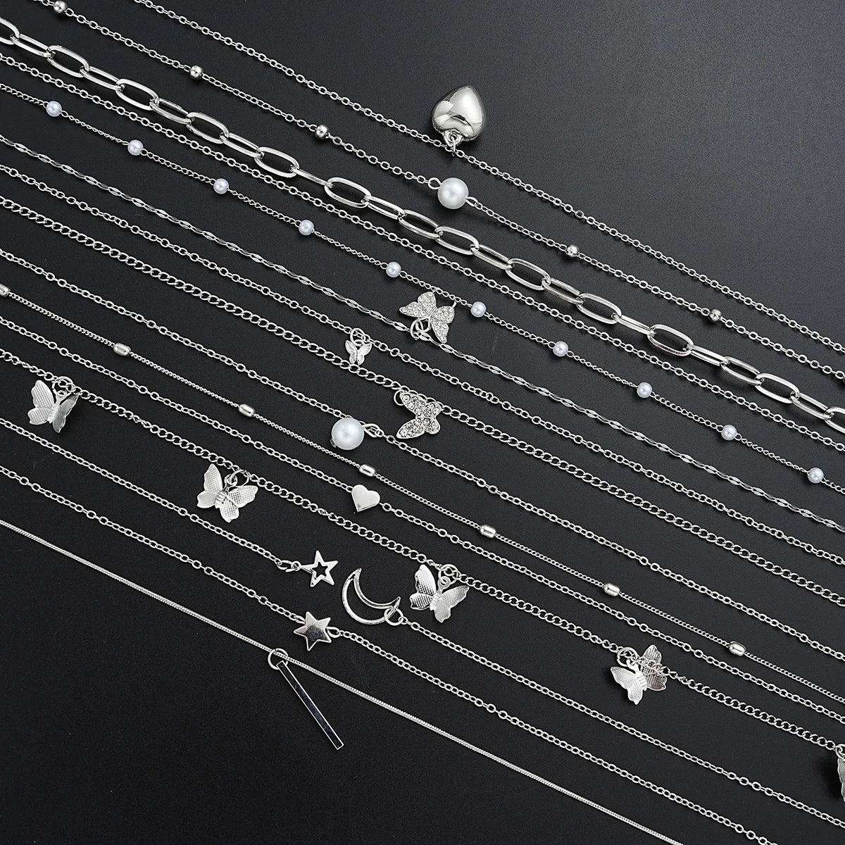 AYCN Butterfly Pearl Heart Zircon Necklace Set For Women