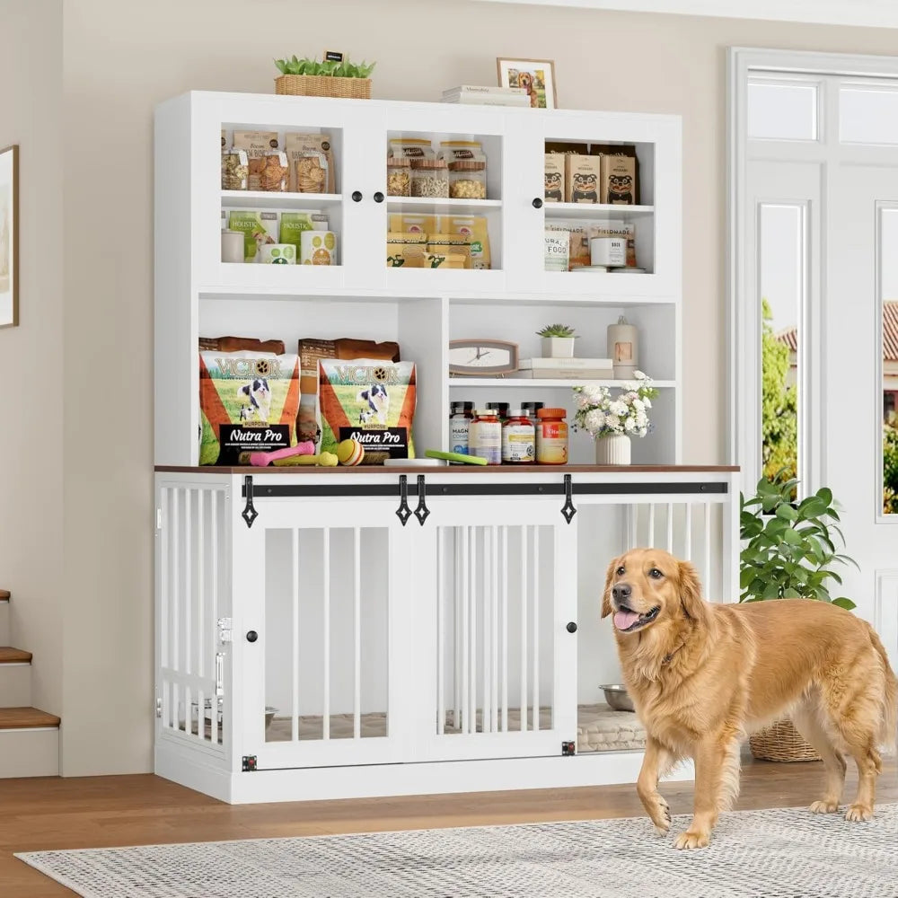 DAFIFY Dog Crate Furniture With Divider And Four Doors