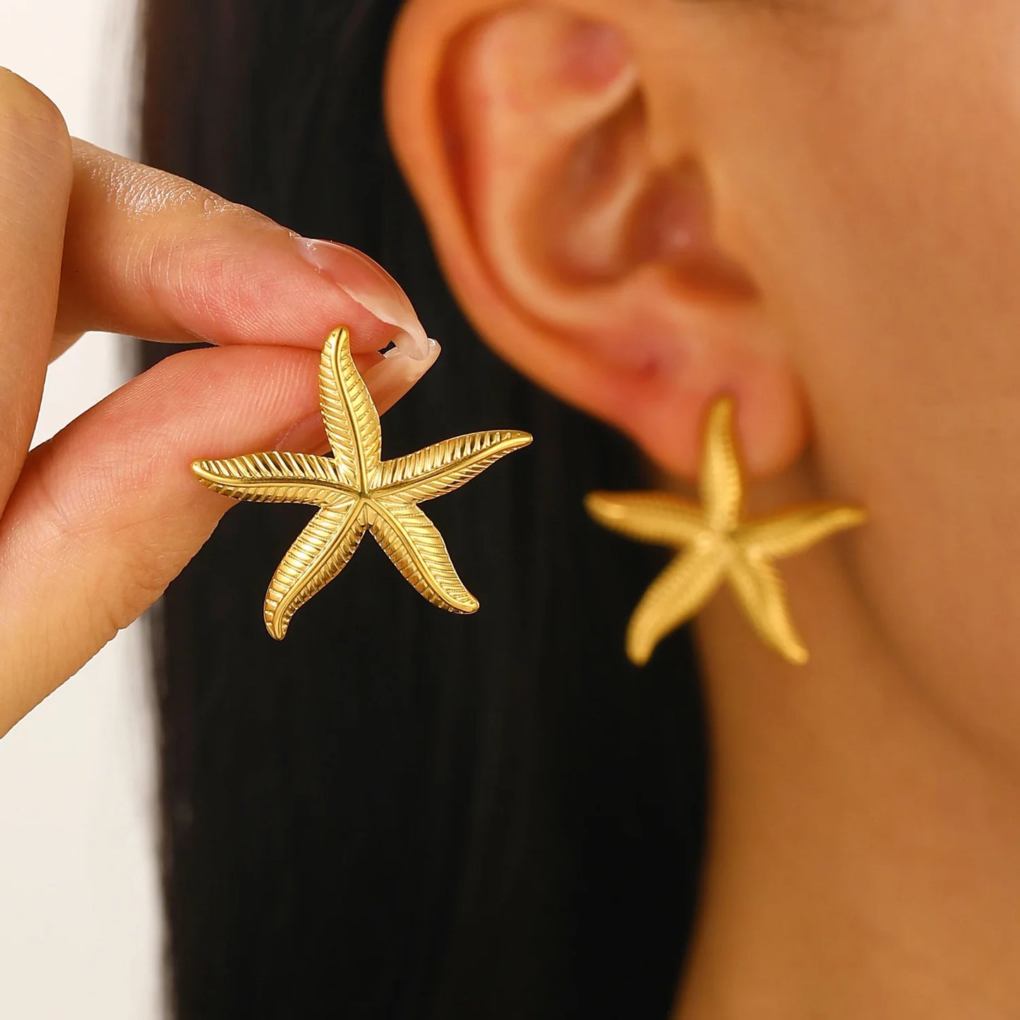 JWERCN Stainless Steel Starfish Shell Earrings For Women